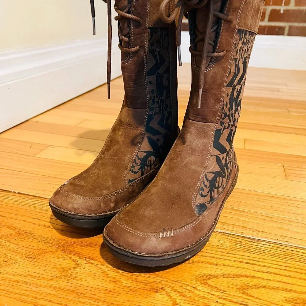 TEVA Kiru Brown Nubuck Leather Aztec Fleece Lined Mid Calf Boots Women's 8.5 - Picture 4 of 16